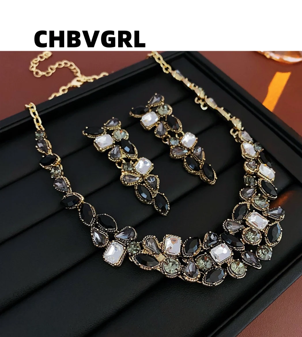 

Hot-selling luxurious distressed vintage water drop necklace French fashion collar chain temperament high-end feeling pendant