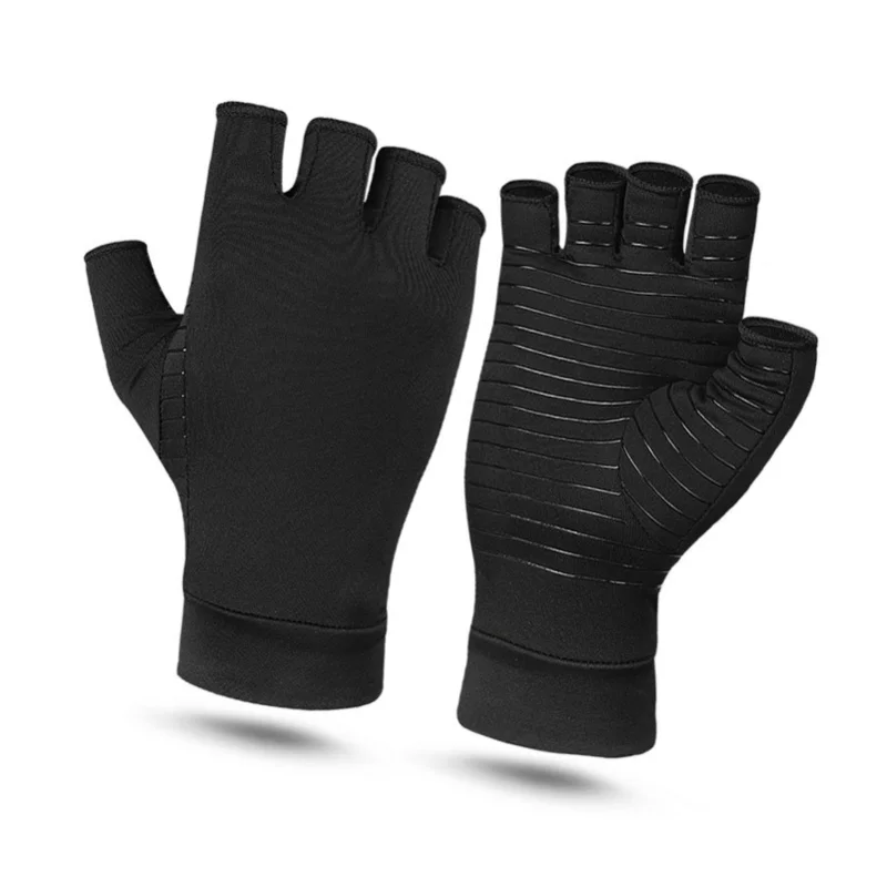 Copper Compression Arthritis Gloves Anti Slip Copper Infused Fingerless Gloves For Men Women Black view 3