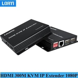 LORYI 300M HDMI KVM IP Extender 1080P 60Hz KVM nad IP przełącznik sieciowy obsługi do 300M Cat5e/6 do odbiornik HDMI myszy klawiaturowej