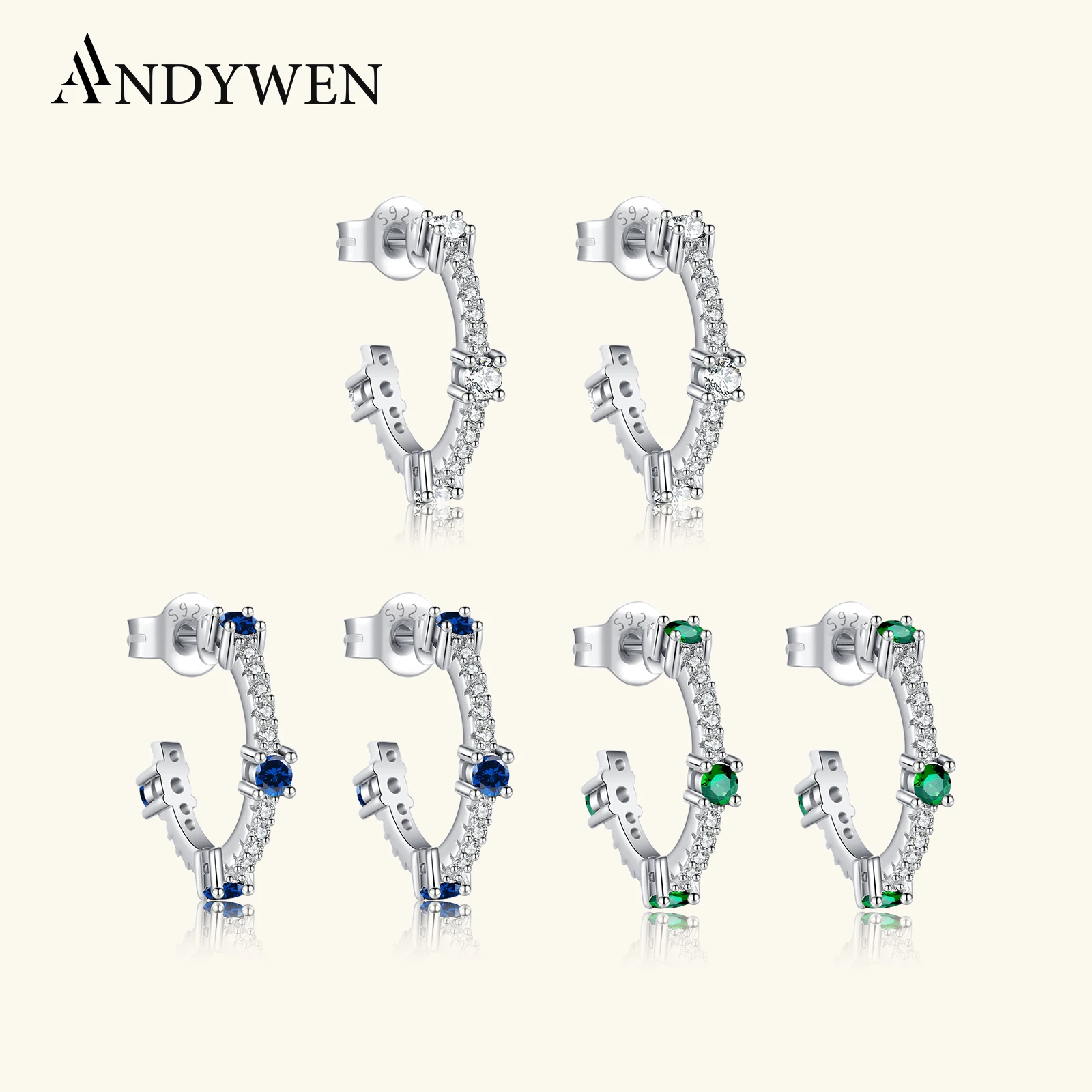 

ANDYWEN 925 Sterling Silver Colorful Round Stone Hoop Earrings with Cubic Zirconia, 2025 Sparkling Party Jewelry Gift for Women