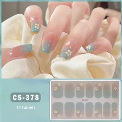 Sky Blue Gradient Nail Stickers 3D Fresh Flowers In Summer Nail Stickers Bake Free Gel Nail Sticker Slider Full Cover Decal