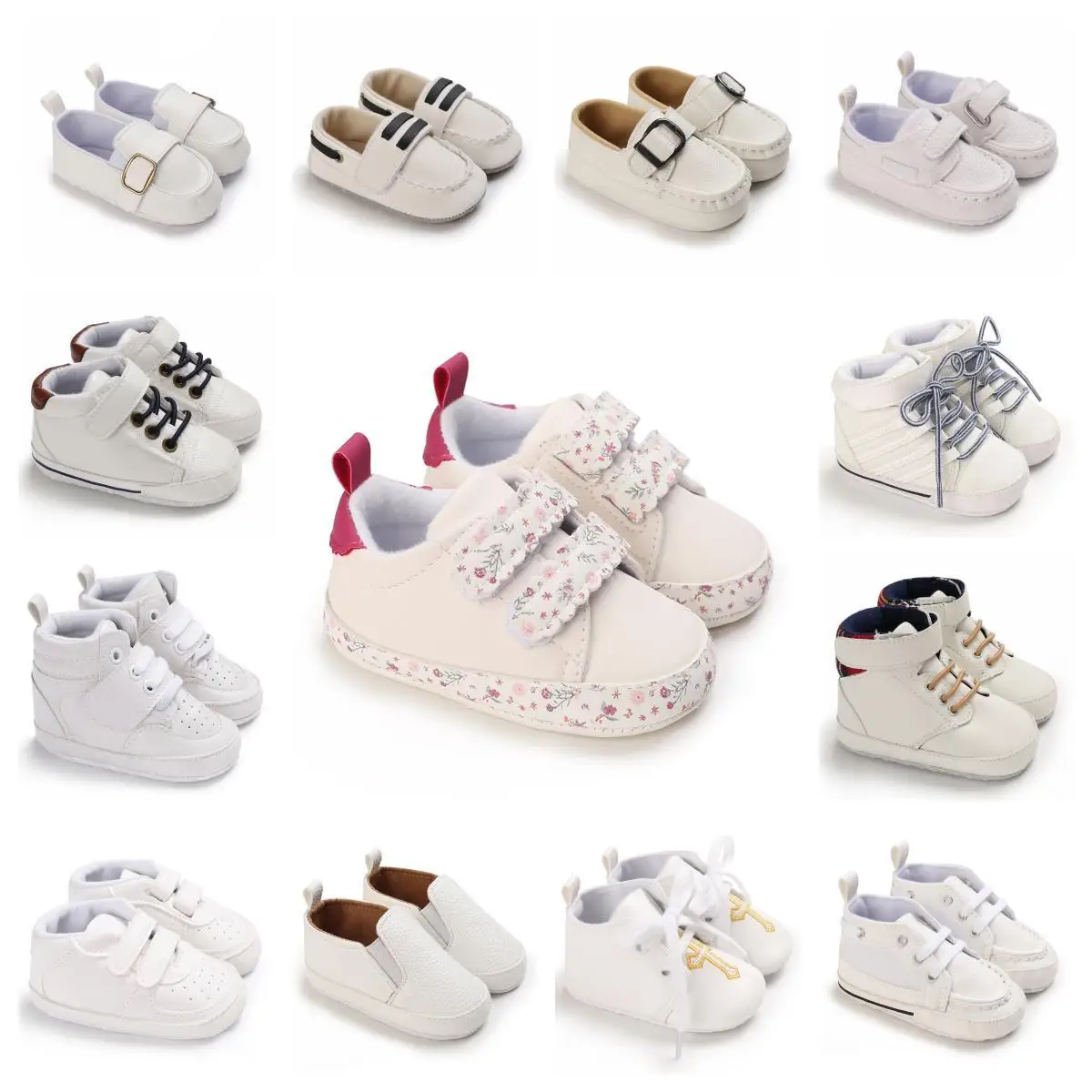 White Baptism Shoes Newborn Baby Shoes Boys Girls Soft Soled Casual Shoes Boys Sneakers PU Cotton Soled Walking Shoes