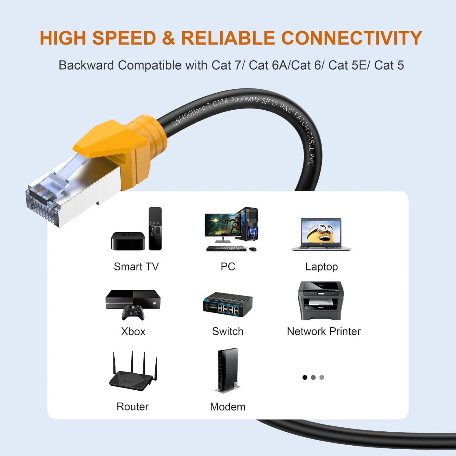 YYTEEK CAT8 Ethernet Cable 1FT-100FT 40Gbps 2000MHz RJ45 LAN Network Cable 28AWG Pure Copper Double Shielded Nickel Plated view 6