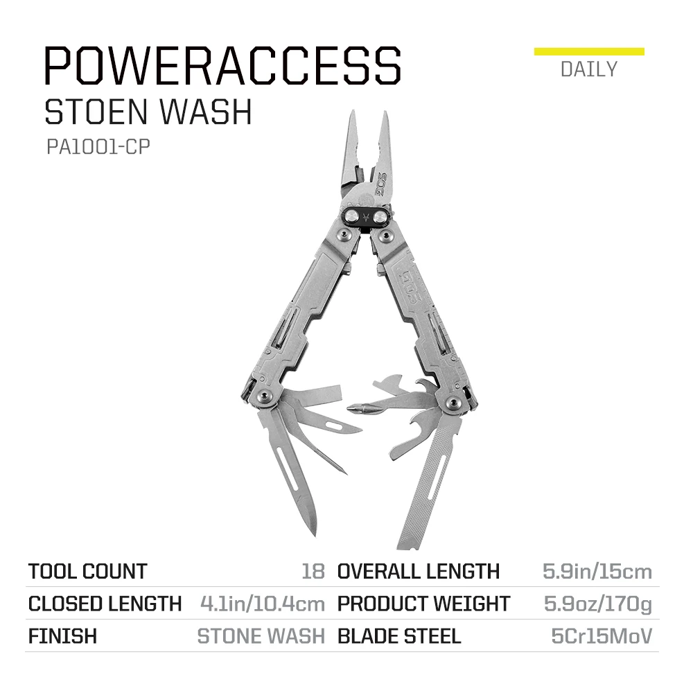 SOG PowerAccess Compact Multi-Tool Foldable Multifunctional Pliers For Outdoor Riding Bicycle Emergency Repair, EDC, 18 Tools