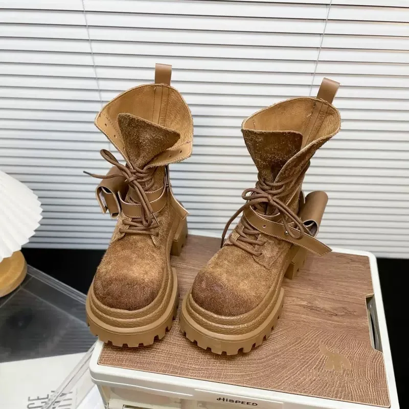 الخريف والشتاء أحذية قصيرة جديدة للنساء، البريطانية سميكة سوليد عالية الارتفاع منتصف طول الأحذية، المألوف الرجعية متجمد أحذية قصيرة #4