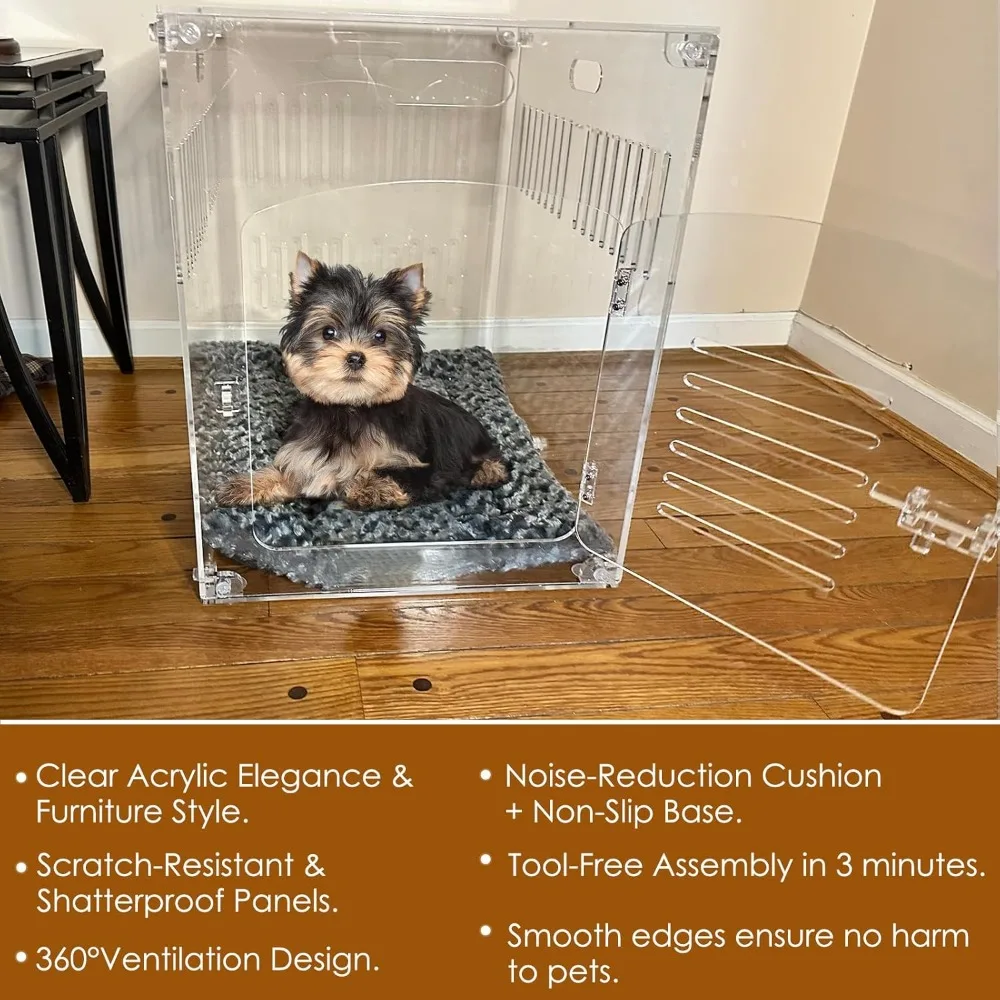صناديق الكلاب المتوسطة والصغيرة، بيت داخلي من الأكريليك الشفاف، قفص كلب عالي التحمل، قفص كلب على شكل أثاث 27.5 بوصة للمنزل
