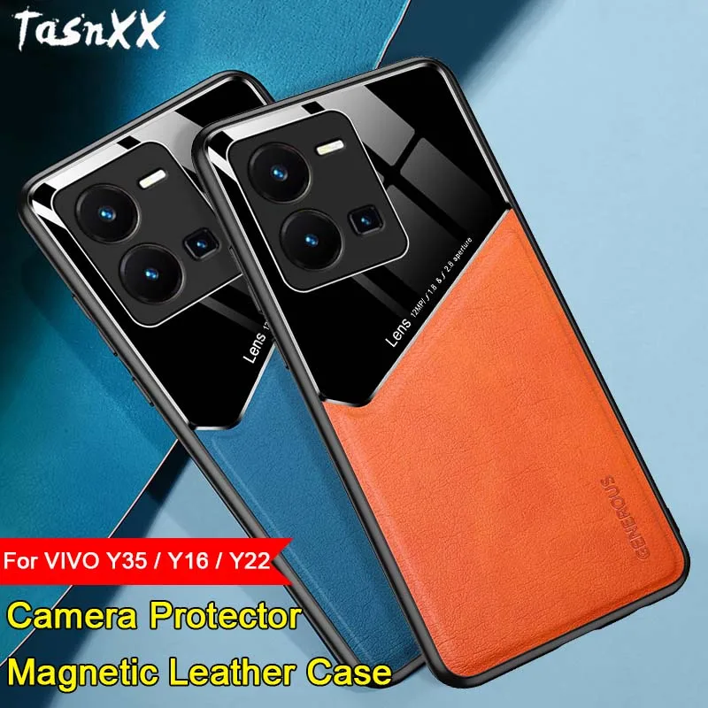 Für VIVO Y35 Y16 Y02S Y22 Y77 Y75 Magnetische Leder Fall Volle Abdeckung Anti-Fingerprint-Soft TPU Kamera Protector glas Film Funda