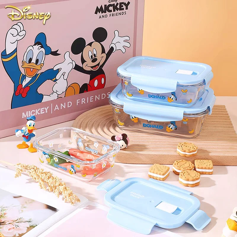 Disney Lunch Box Glass Crisper Three-piece Cute Can Be Heated By Microwave Oven With Student And Office Worker Lid Lunch Box