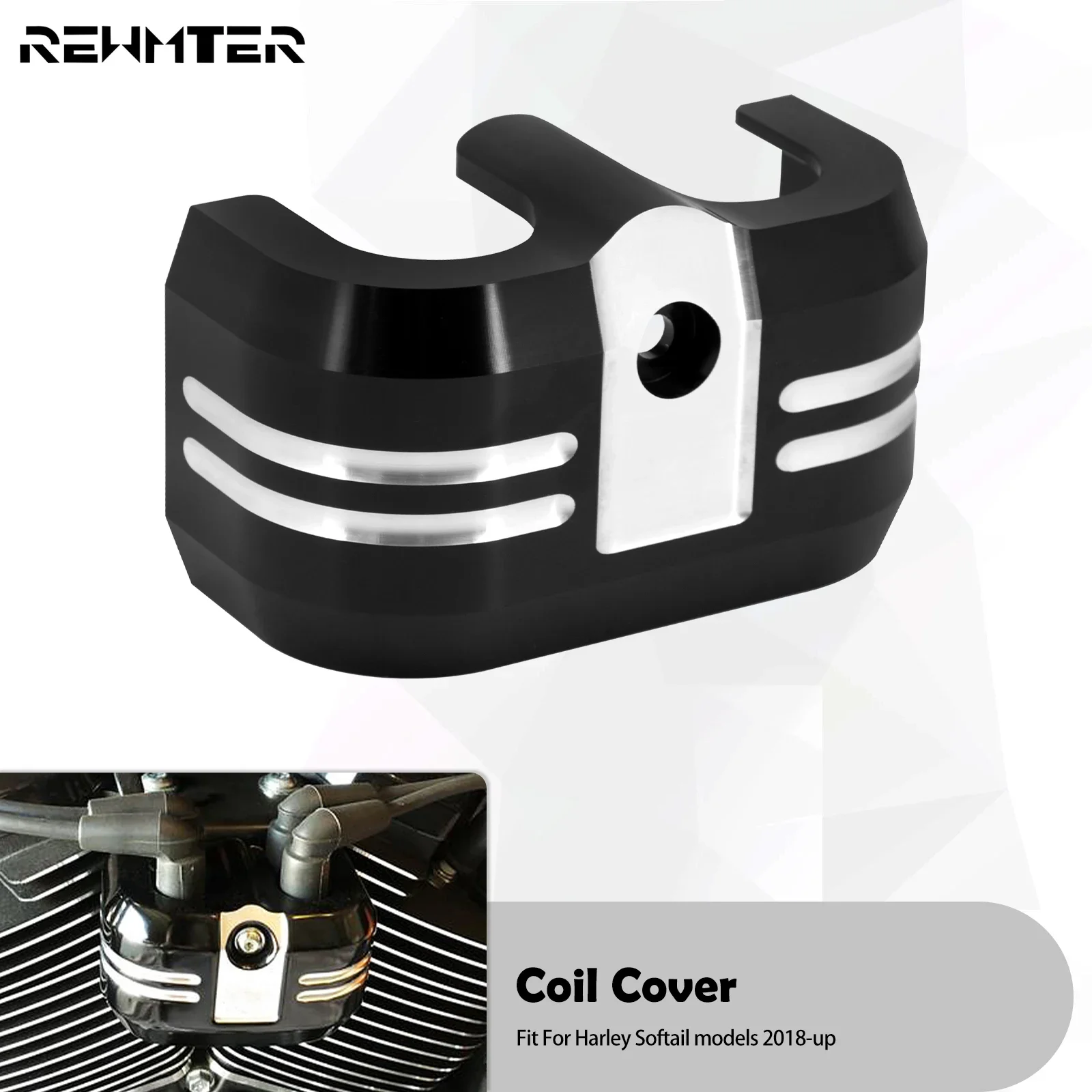 Motorcycle Black/Chrome Ignition Coil Cover For Harley Softail Street Bob Breakout Deluxe Fat Boy Fat Bob FLHC FLSB FXLR 2018-23