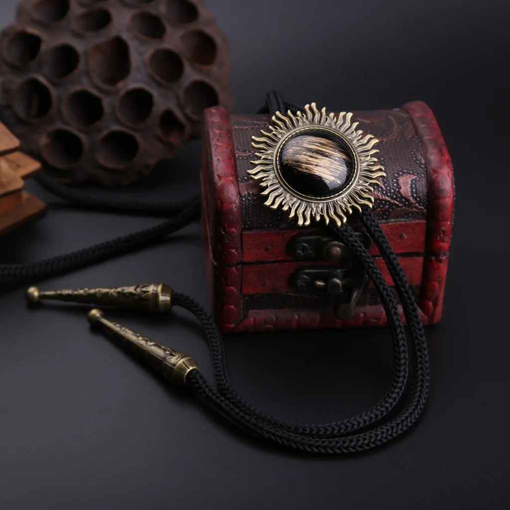 レトロ黒瑪瑙宝石ポルカドットネクタイメンズシャツネクタイトレンディなアクセサリー-bolotie-デニムシャツネクタイファッショナブルなジュエリー