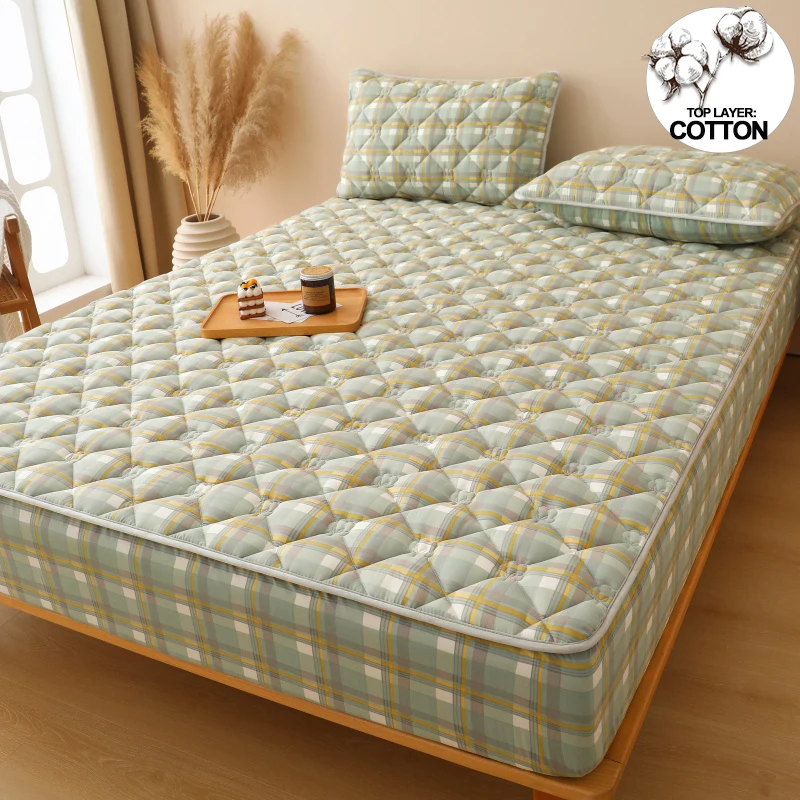 Premium Plaid Style Mattress Protector - Mattress Cover Breathable Quilted- Antimicrobial, Noise-Free Hypoallergenic,Lemon Plaid