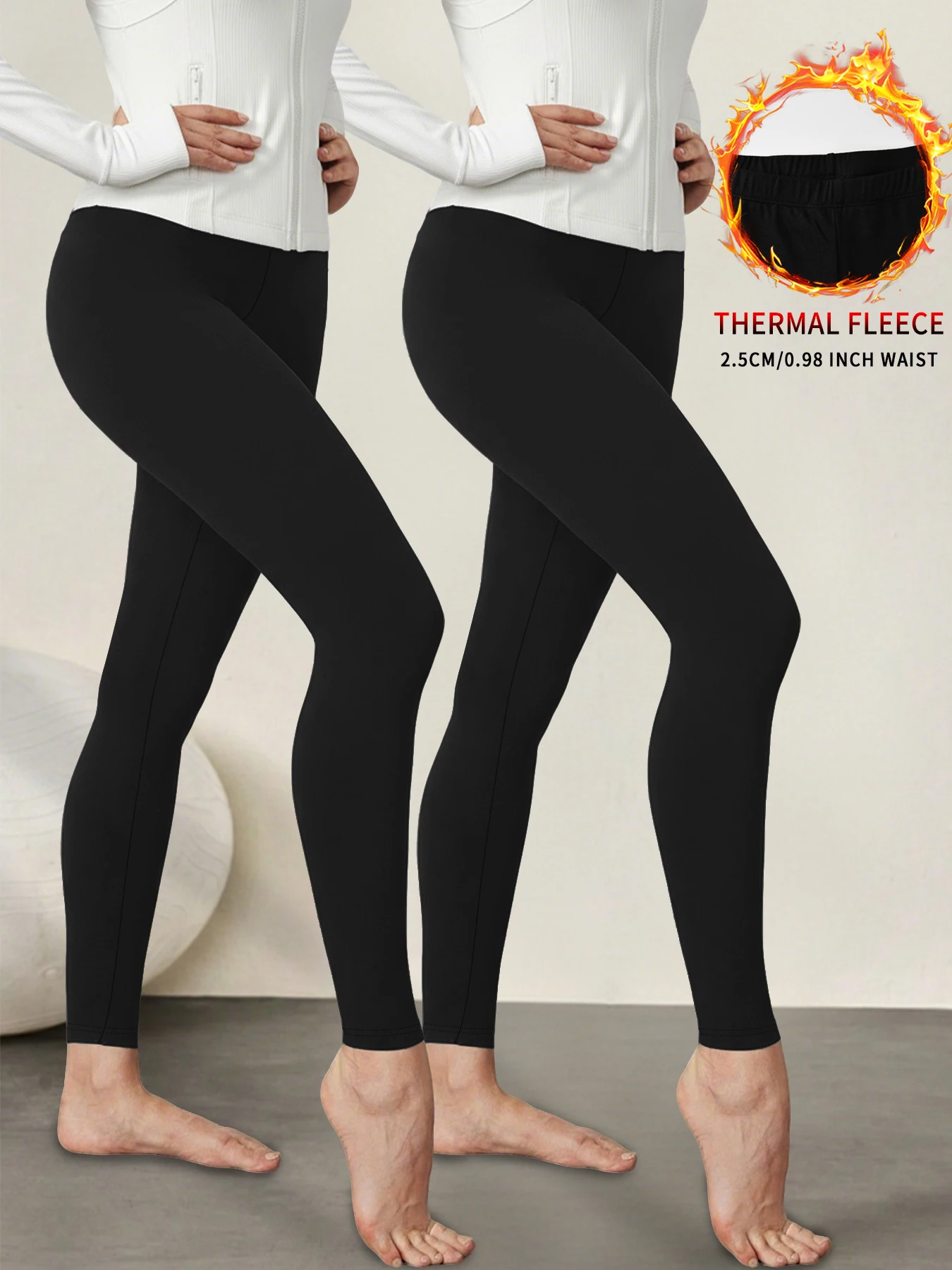 2 pasang legging fleece wanita model low rise dengan teknologi thermal. Dirancang untuk lari musim dingin dan yoga, tetap hangat saat berolahraga
