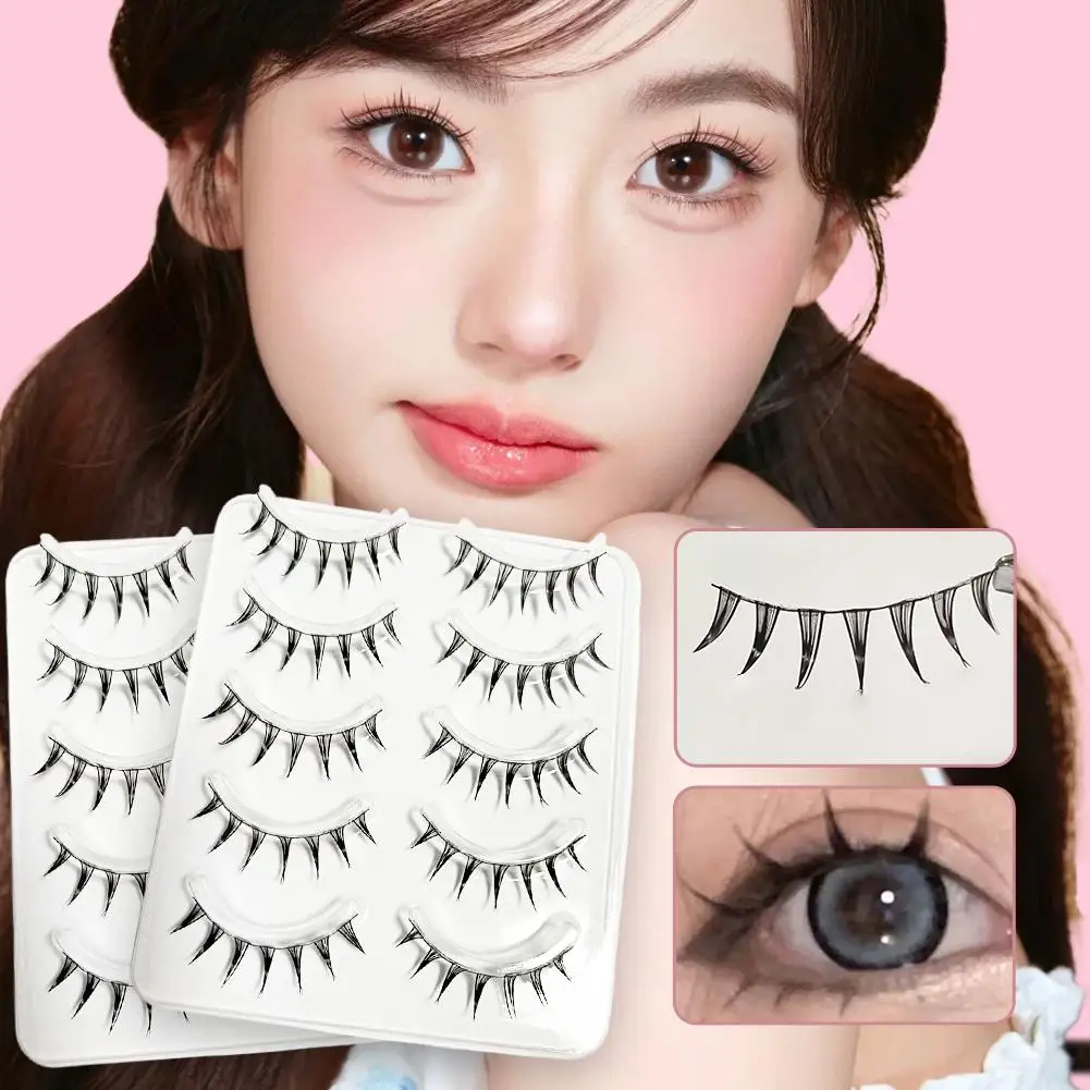 5 paia di ciglia finte ad aria Manga Anime ciglia di estensione fascia sottile trasparente ciglia cosplay appuntite bagnate accessori per il trucco