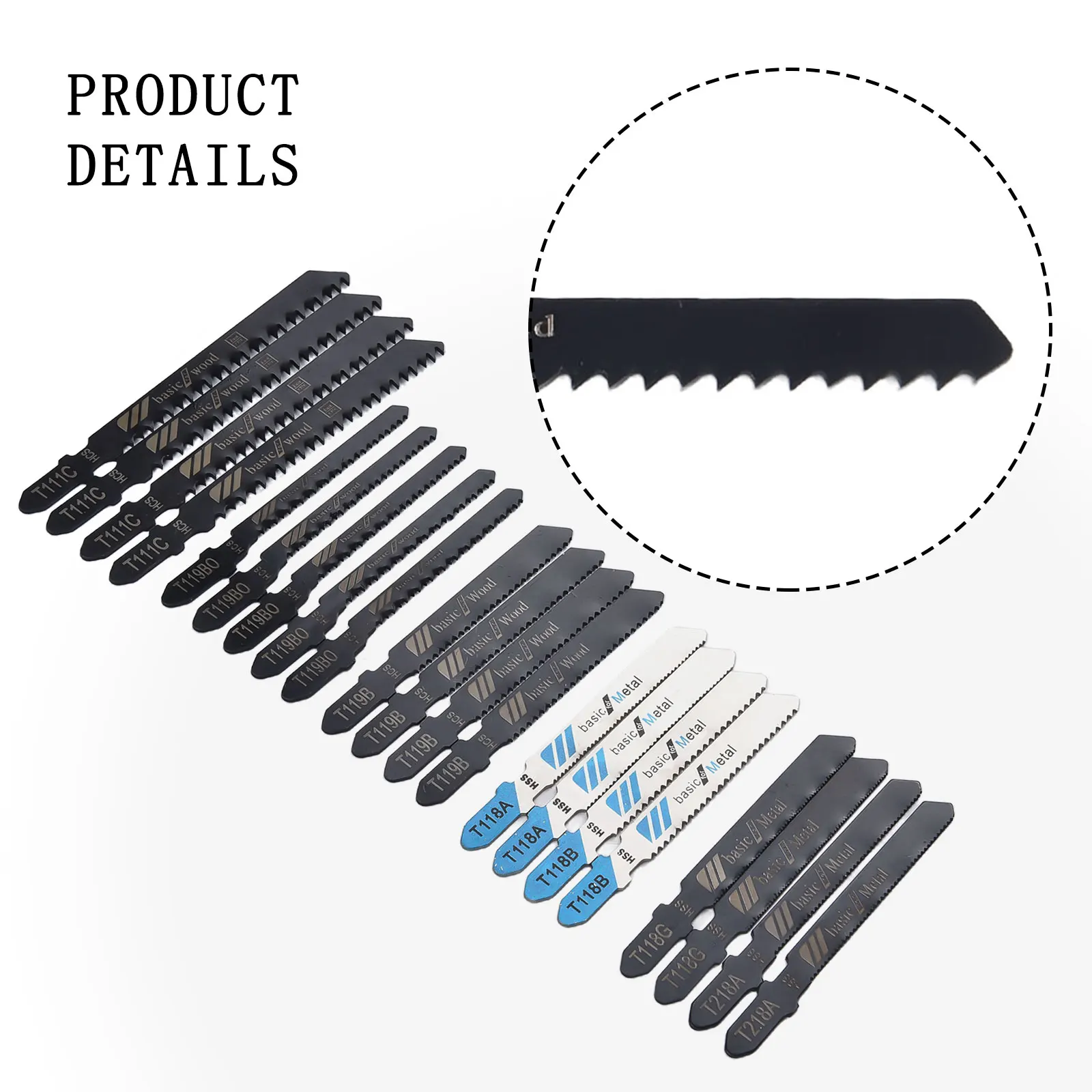 Lâminas de serra de plástico, T-eixo, T-eixo, corte HCS, HSS, T119B, T119BO, T218A, T111C, T118A, T118B, T118G, 20pcs