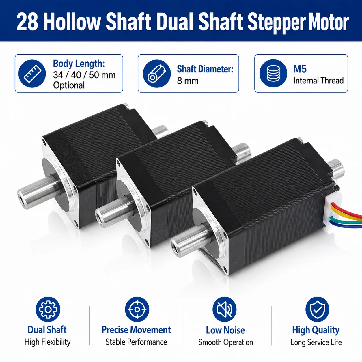 NEMA11 28HK34 28HK40 28HK50 28 Hollow Dual Axis Stepper Motor Vacuum Suction Nozzle Hollow Shaft Suitable For Dispensing Machine