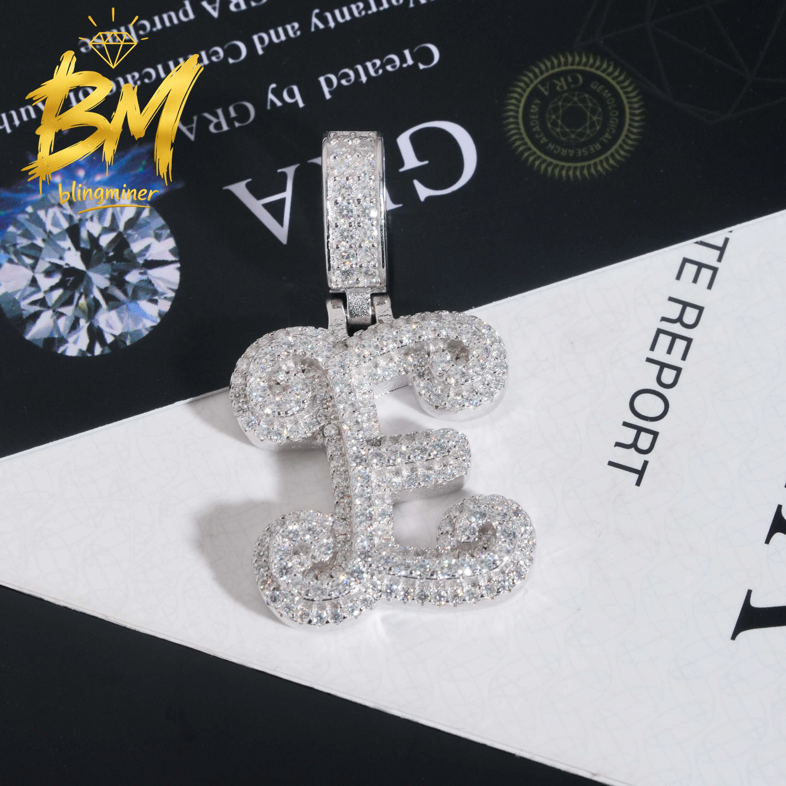 Blingminer Bling Letter E VVS Moissanite Pendant For Men Women S925 Silver Pendants Jewelry Pass Diamonds Tester Free Shipping