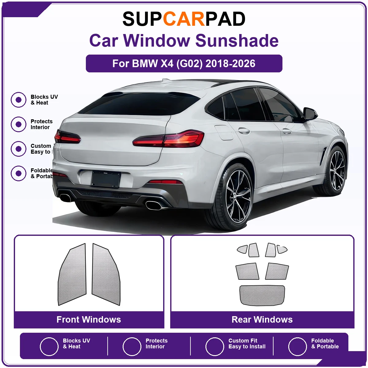 For BMW X4 (G02) 2018-2026 Pre‑Cut Auto Window Sunshade Anti‑UV Car Sun Visor Protector