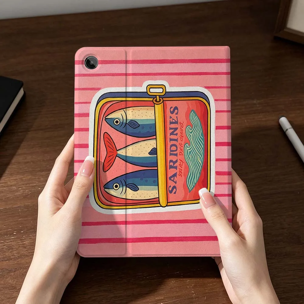 Cartoon Striped Sardine Case For Samsung Galaxy Tab A7 A8 A9 A11 S6 S7 S8 S9 S10 S11 FE Plus Folding Automatic Sleep/Make Tablet