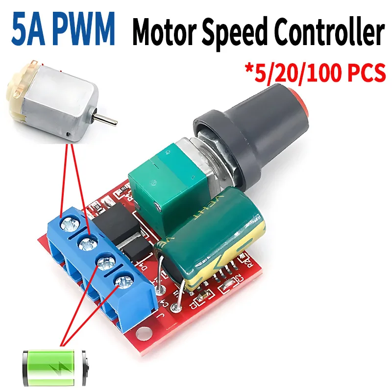 5/20/100 PCS DC 5V-35V 5A 20kHz PWM Motor Speed Controller, Adjustable DC Motor Driver & LED Dimmer, High Efficiency Module