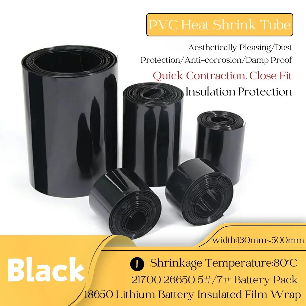 

PVC Heat Shrink Tube Lipo Battery Insulated Film Wrap Lithium Case Black 130mm～500mm Insulated Shrink Tubing Pack Cable Sleeve