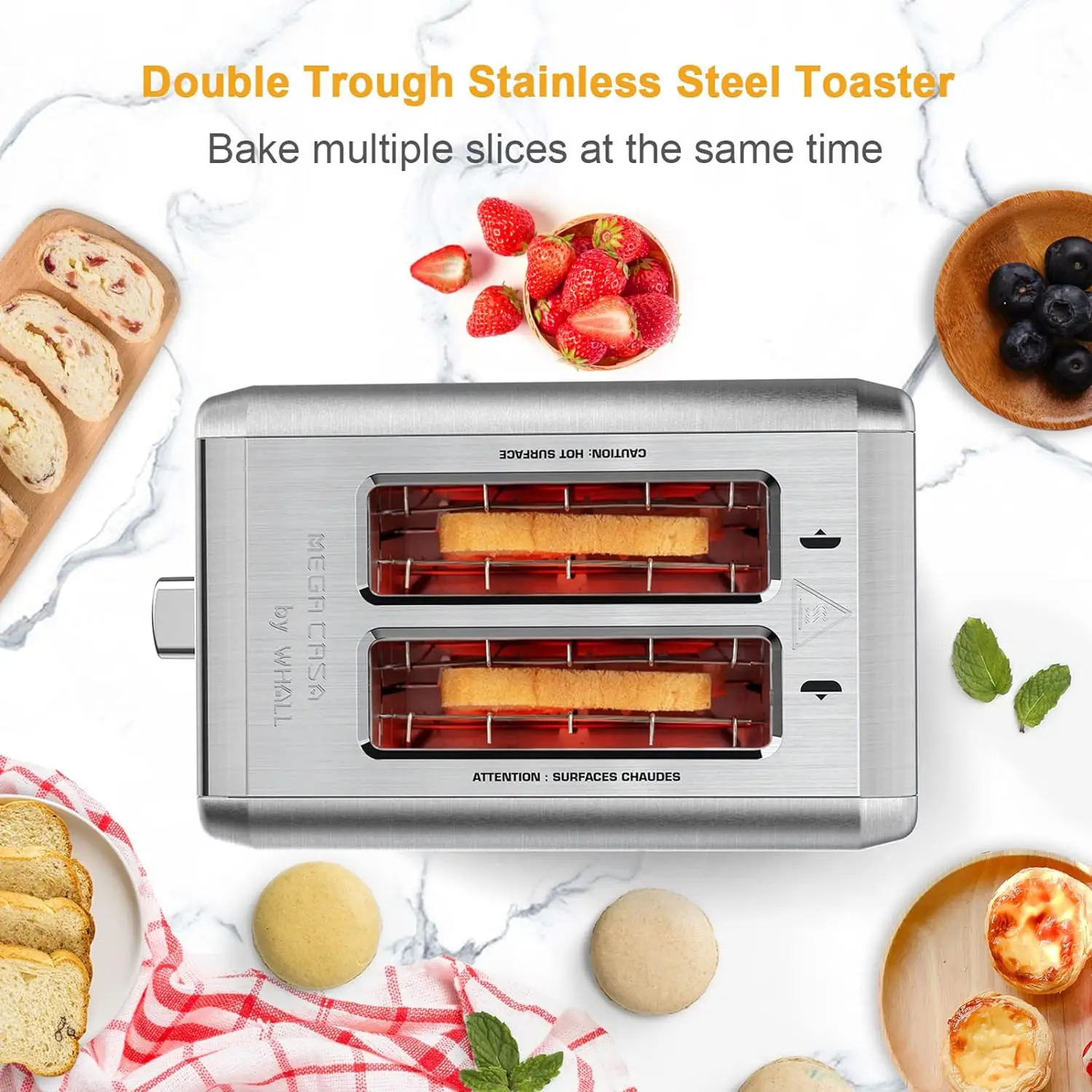 Toaster Stainless Steel, 6 Bread Shade Settings, Defrost/Cancel Function, 1.5in Wide Slot, High Lift Lever, Removable Crumb Tray