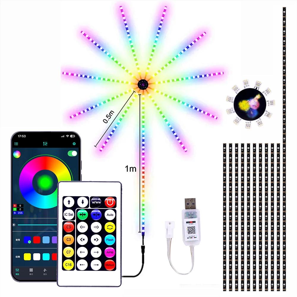 USB WS2812B Firework Light Kit DC5V LED Light Individually Addressable Led Strip Module 28Key Remote Bluetooth App Music Control