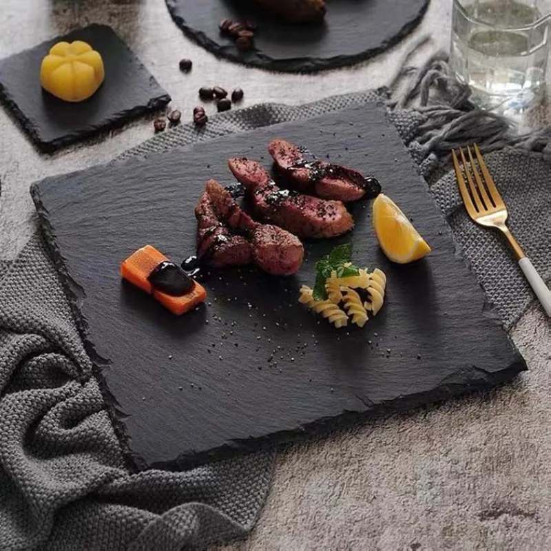 Slate plate dessert sushi plate western food black slate plate tableware flat plate barbecue steak plate dinner plates