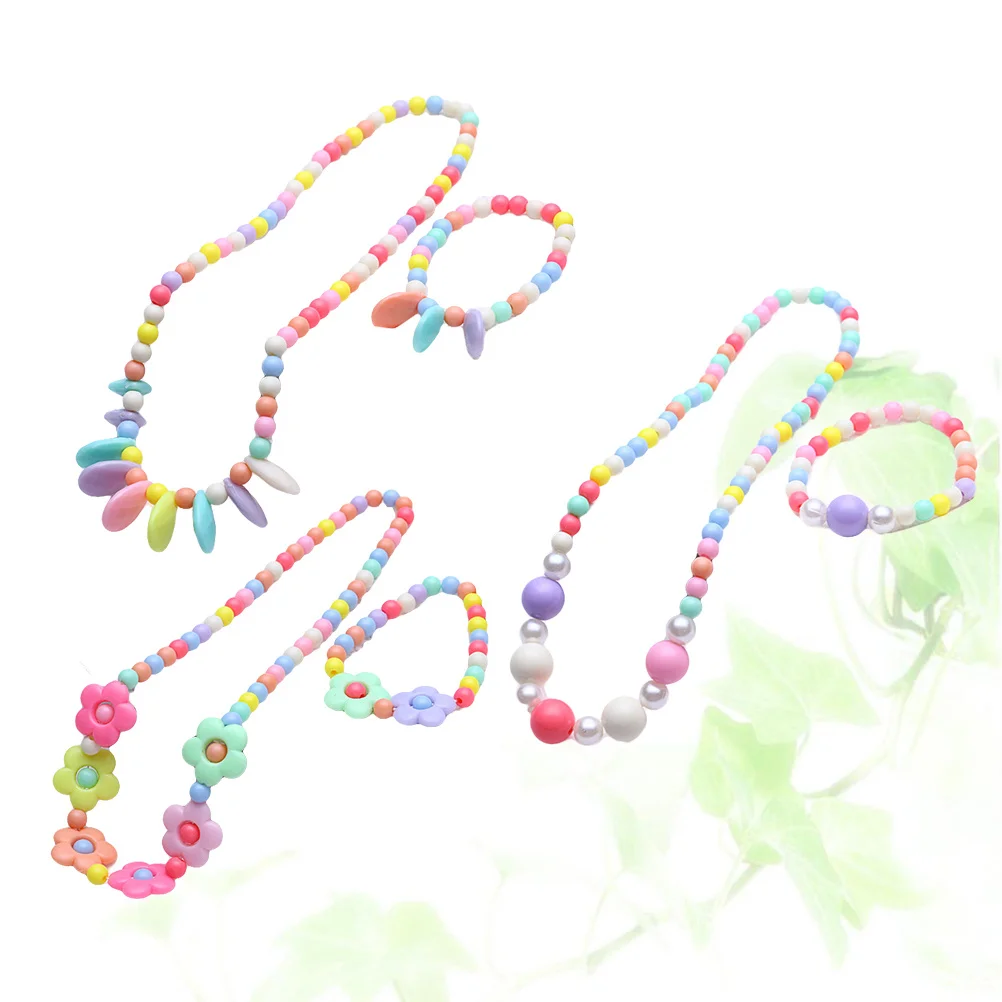 3 set Children Jewelry Set Resin Flower Beaded Necklace Bracelet For Kids Girls Party Birthday Christmas Gift Accessories