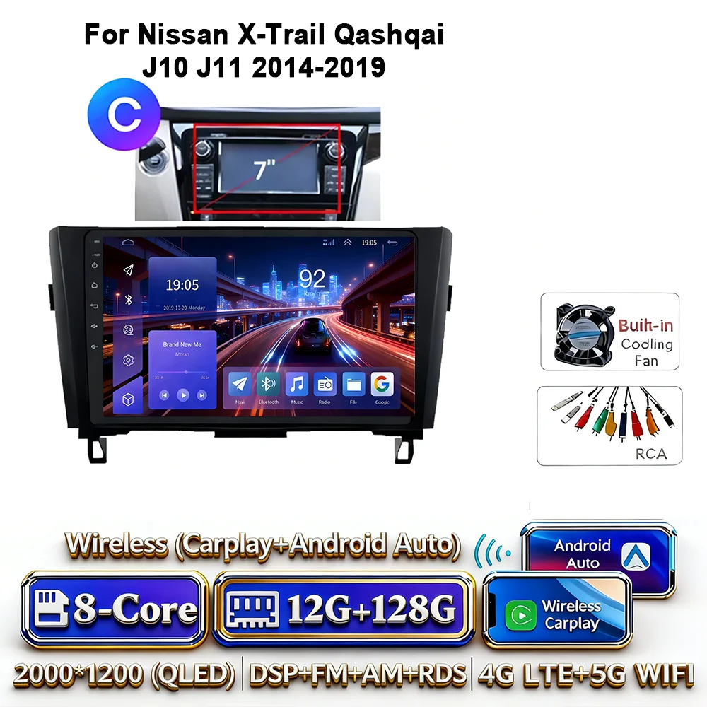 8-Core Android 17 2Din autoradio voor Nissan X-Trail Qashqai J10-J11 2014-2019 draadloze Carplay 4G GPS DSP BT dubbele lens