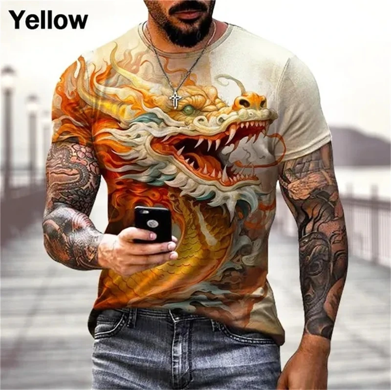 Cool Chinese Dragon 3D Printed T-Shirts Men's Fashion Hip-Hop Street Casual Funny Tops Tees Trend Personality Male Women Apparel