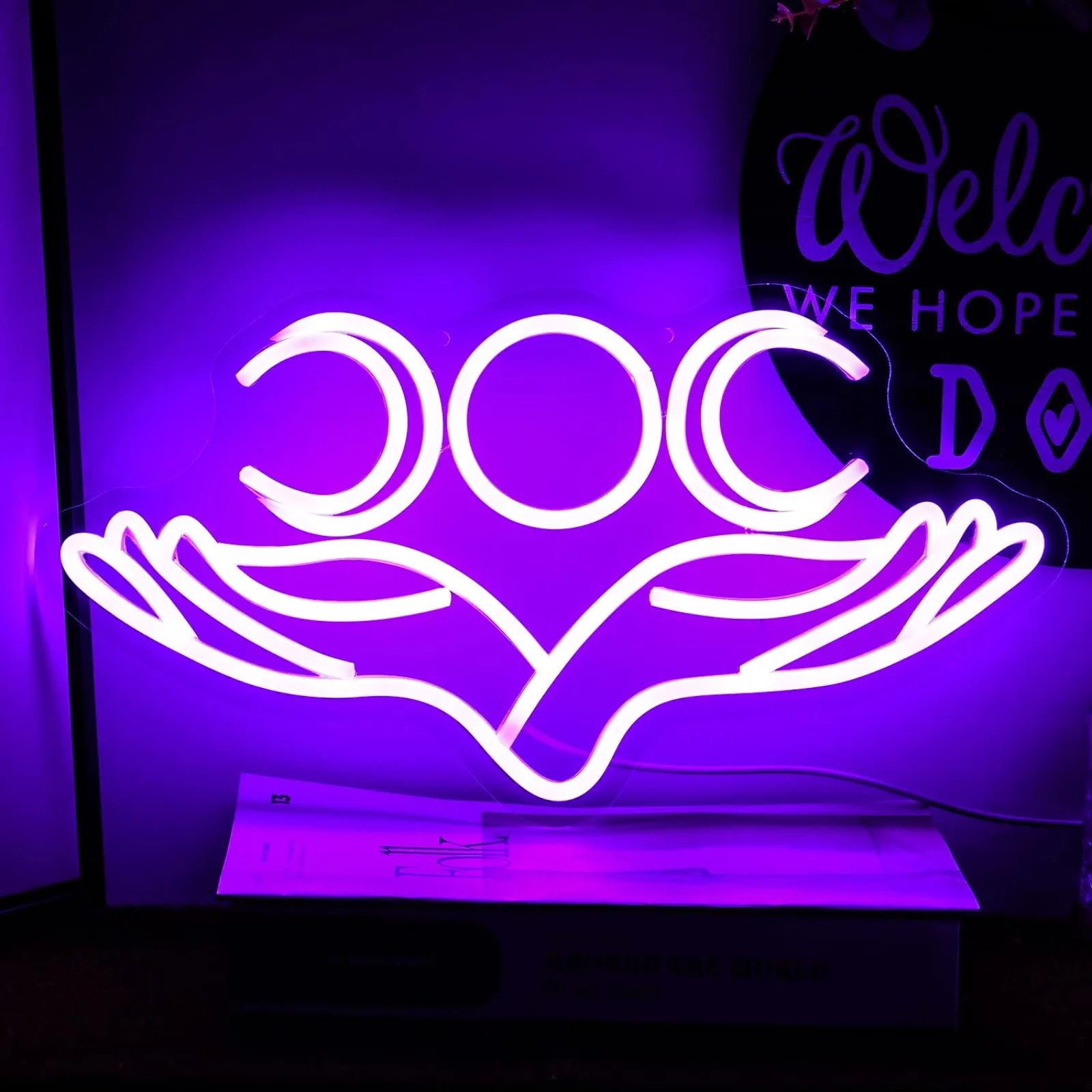 

Neon Signs Hand Supported Month Neon Sign Dimmable Purple Neon Signs for Wall Decor,Kids Room Man Cave Christmas Gift