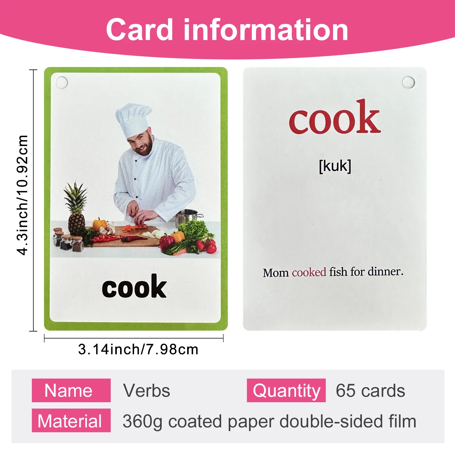 Action Verbs English Flashcards for Kids Homeschool Classroom Montessori Teaching Material Pocket-Sized Vocabulary Learning Card