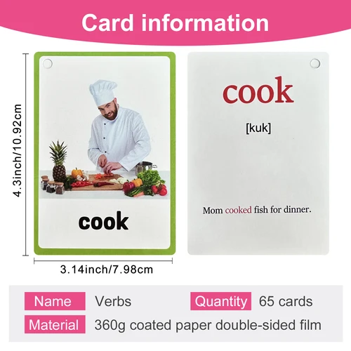 Imagen 2 del producto Verbs de acción, tarjetas didácticas en inglés para niños, escuela en casa, aula, Material de enseñanza Montessori, tarjeta de aprendizaje de vocabulario de bolsillo