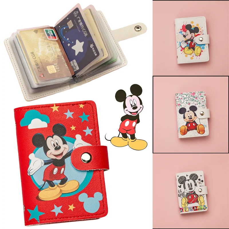 

Держатели для карт Disney с Микки Маусом, модный кошелек из искусственной кожи, держатели для банковских автобусов, удостоверений личности, кошелек для хранения, зажим для хранения, органайзер, чехол для монет, кошелек