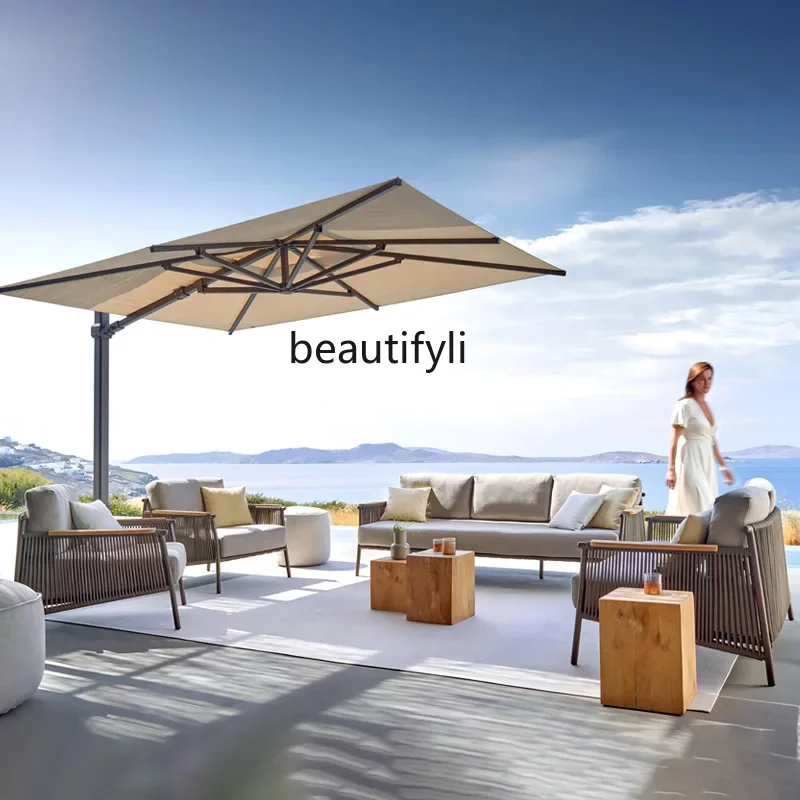 E153 Outdoor Rattan Sofa Rainproof Sunproof Single Rattan Chair Hotel Homestay Furniture Courtyard Outdoor Coffee Table Set