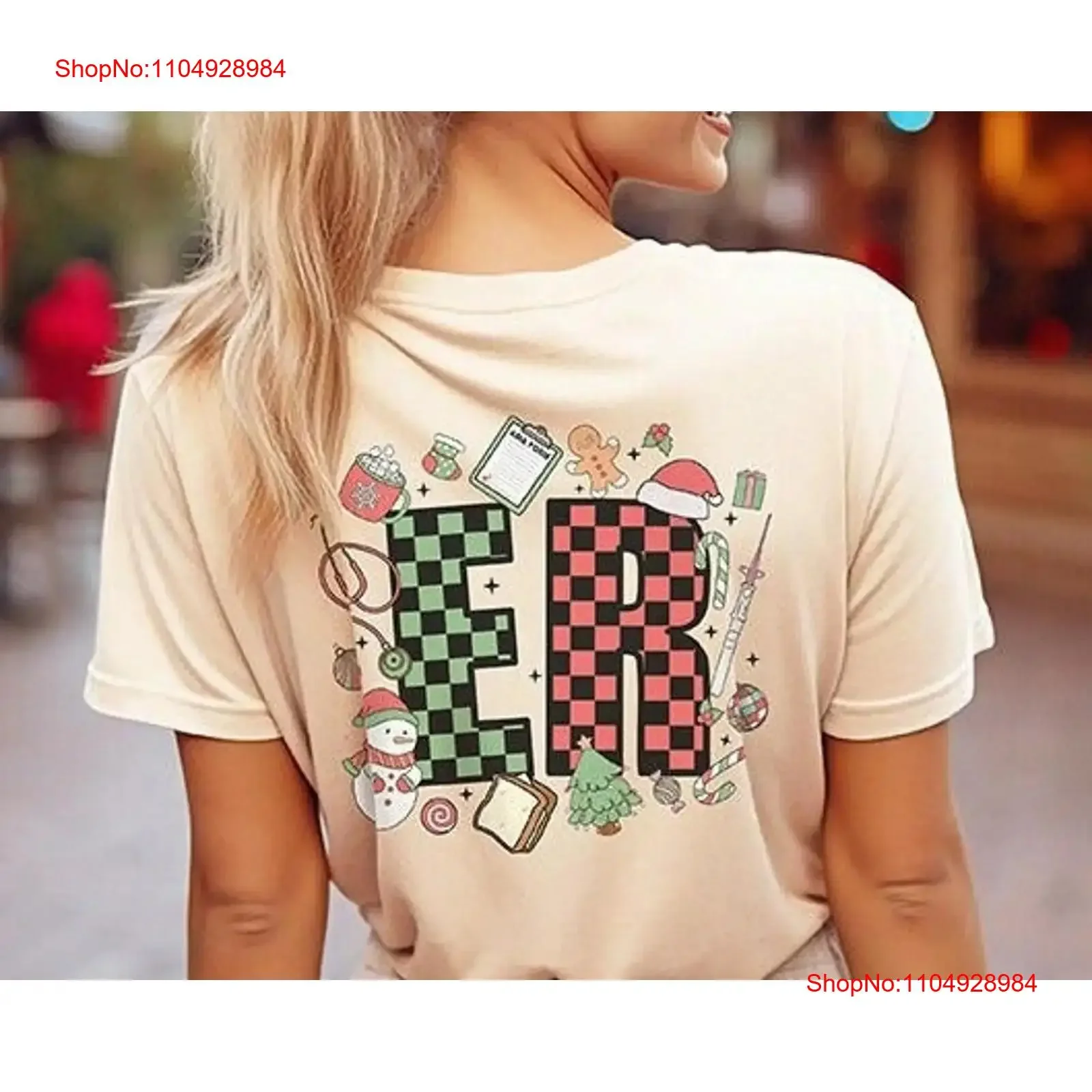 ER ممرضة عيد الميلاد تي شيرت ريترو الشتاء ED Rn Doodles قسم الطوارئ عيد الميلاد التكنولوجيا عطلة سر سانتا خمر غسلها