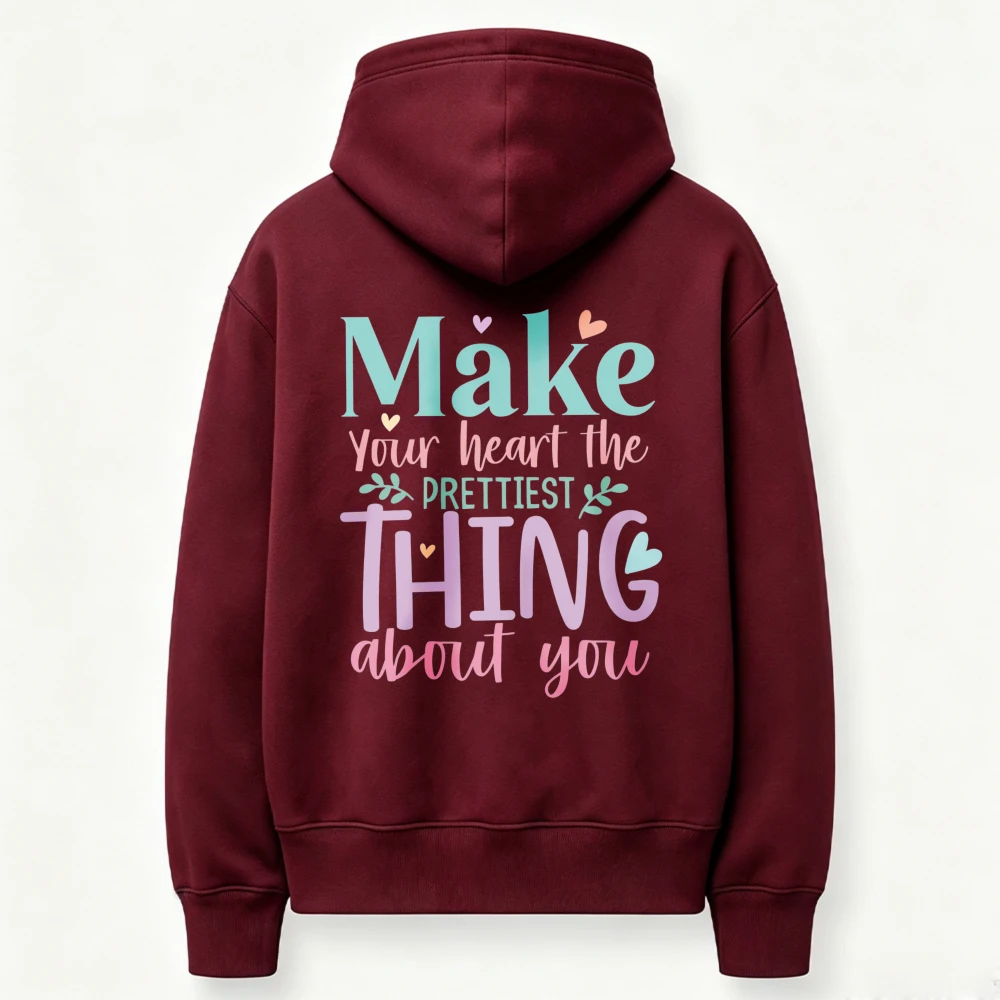 Make Your Heart The Prettiest Thing about You Pastel Letter Quote Graphic Sweatshirt Cute Heart Floral Print Fall Casual Hooded
