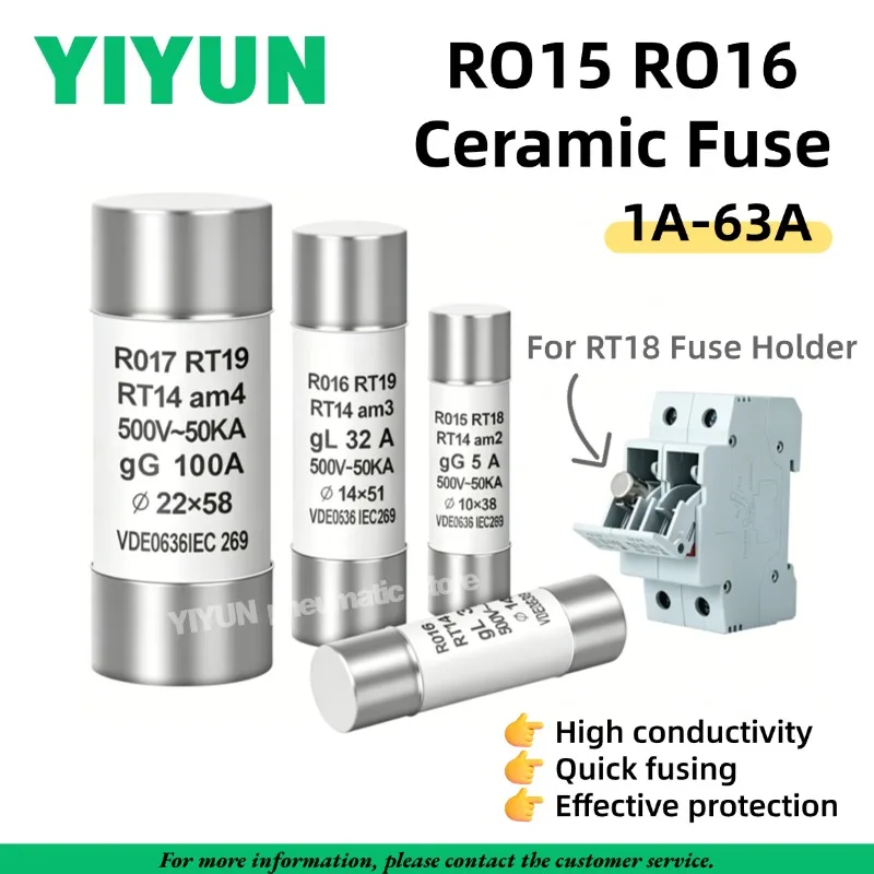 20pcs RO15 RO16 Ceramic Fuse 10×38mm 14×51mm Cartridge Fuse Link 1A 2A 3A 4A 5A 6A 8A 10A 16A 20A 25A 32A 500V R015 R016 10*38