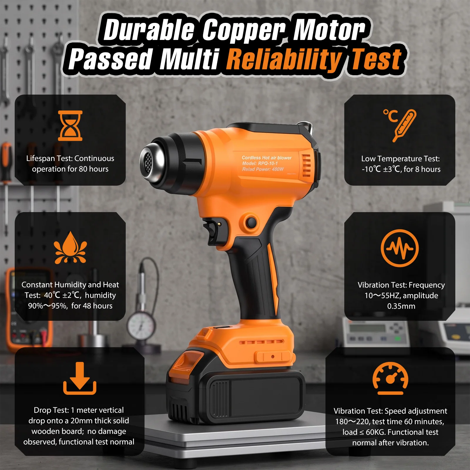 Akku-Heißluftpistole, kompatibel mit Makita- und Dewalt-Akkus, 480 W, 2 Geschwindigkeitsstufen, maximale Heizleistung 720. ℃ Mit LED-Licht zum Schrumpfen, Lackentfernen und Anbringen von Autofolien – Detail 6