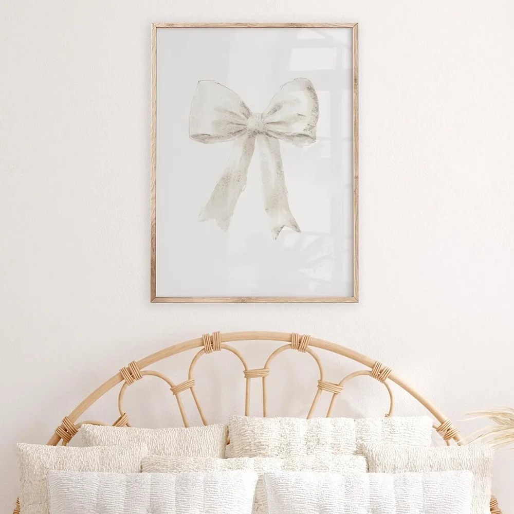 1pcs White Bow Preppy Wall Art Poster Print Minimalist Trendy Canvas Painting Girls Room Bedroom Dorm Home Decor