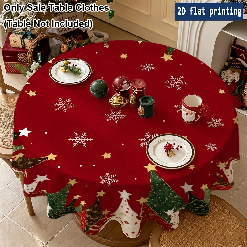 1 red and green Christmas tree round tablecloth, winter Christmas table decoration, suitable for kitchen, living room