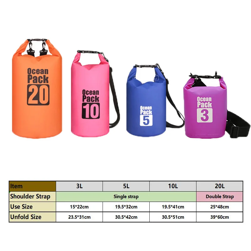 Bolsa seca impermeable para hombre y mujer, mochila enrollable de 3L/5L/10L/20L para viaje, natación, kayak, Camping y playa