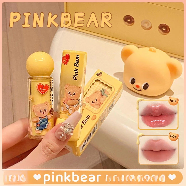 PINKBEAR Cute Lip Honey Glaze Essence Honey Lipstick Non Stick Cup Longlasting Waterproof Moisting Nonsticky Easy To Wear Makeup