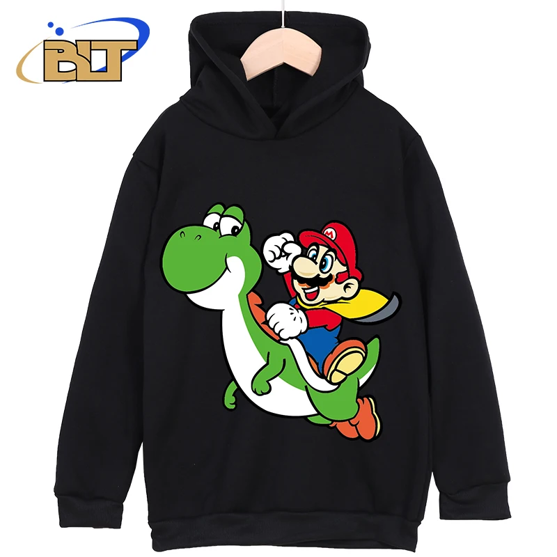 Mario Printed Kids New Kids Hoodie Black Casual Top Classic Sportswear Suitable for Boys and Girls