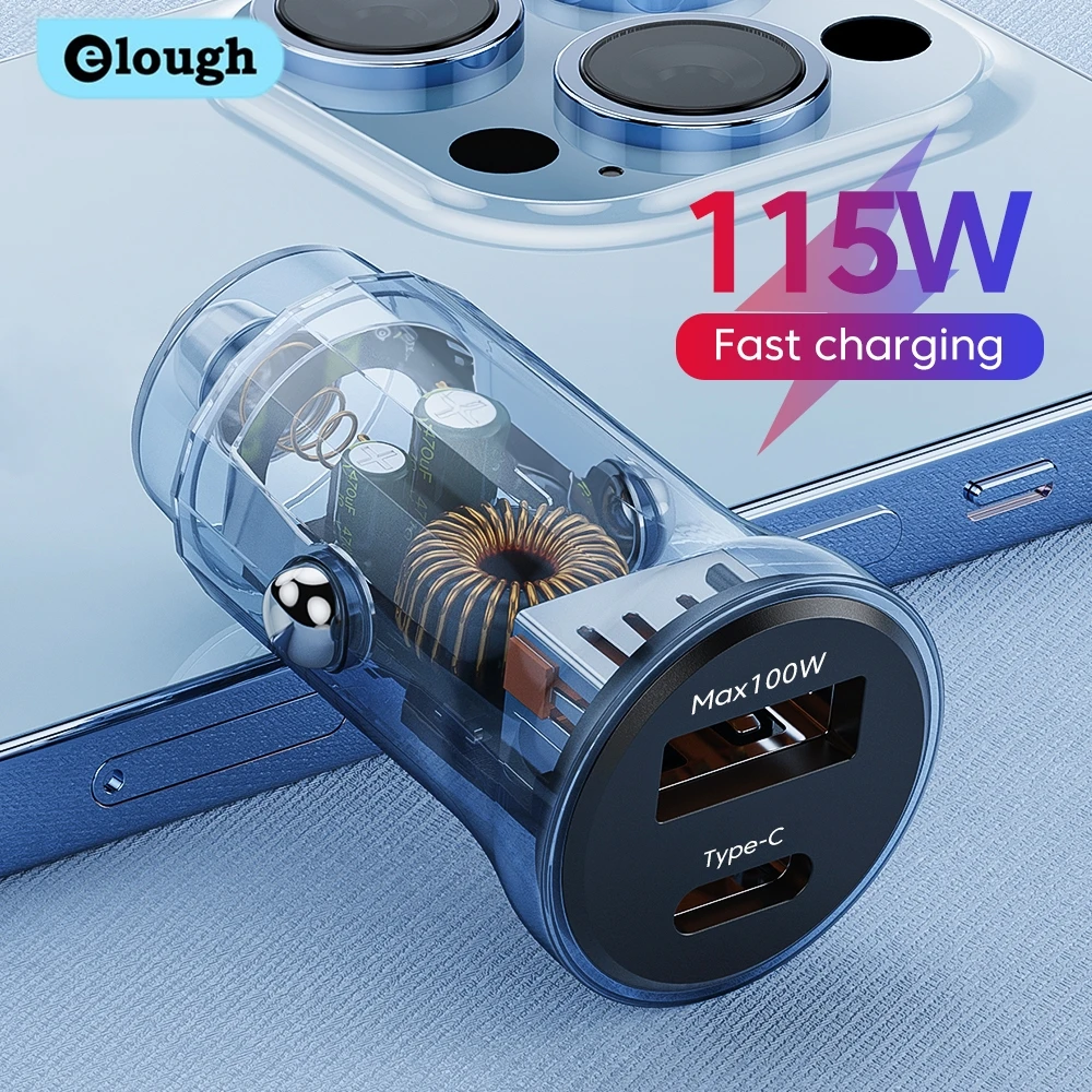 Elough 115W USB Car Charger Type C Fast Charging Auto Phone Charger Adapter For iPhone Samsung Huawei Oneplus Cargador in Car