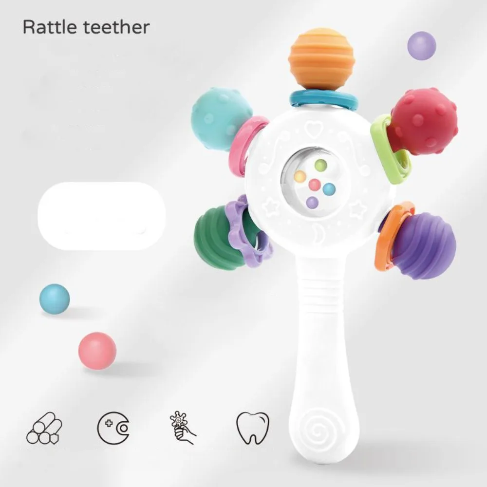 

New BPA Free Baby Sensory Teething Toys Choke Proof Design Grip Strengthening Handle Rattle Stick Chew Toy for Aged 0-36 Months