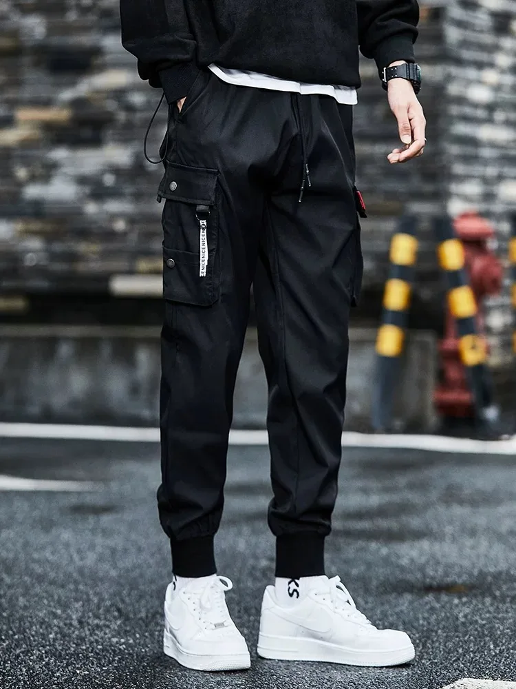 Men's Trendy Solid Cargo Pants With Multi Pockets, Casual Straight Leg Loose Fit Trousers For Outdoor