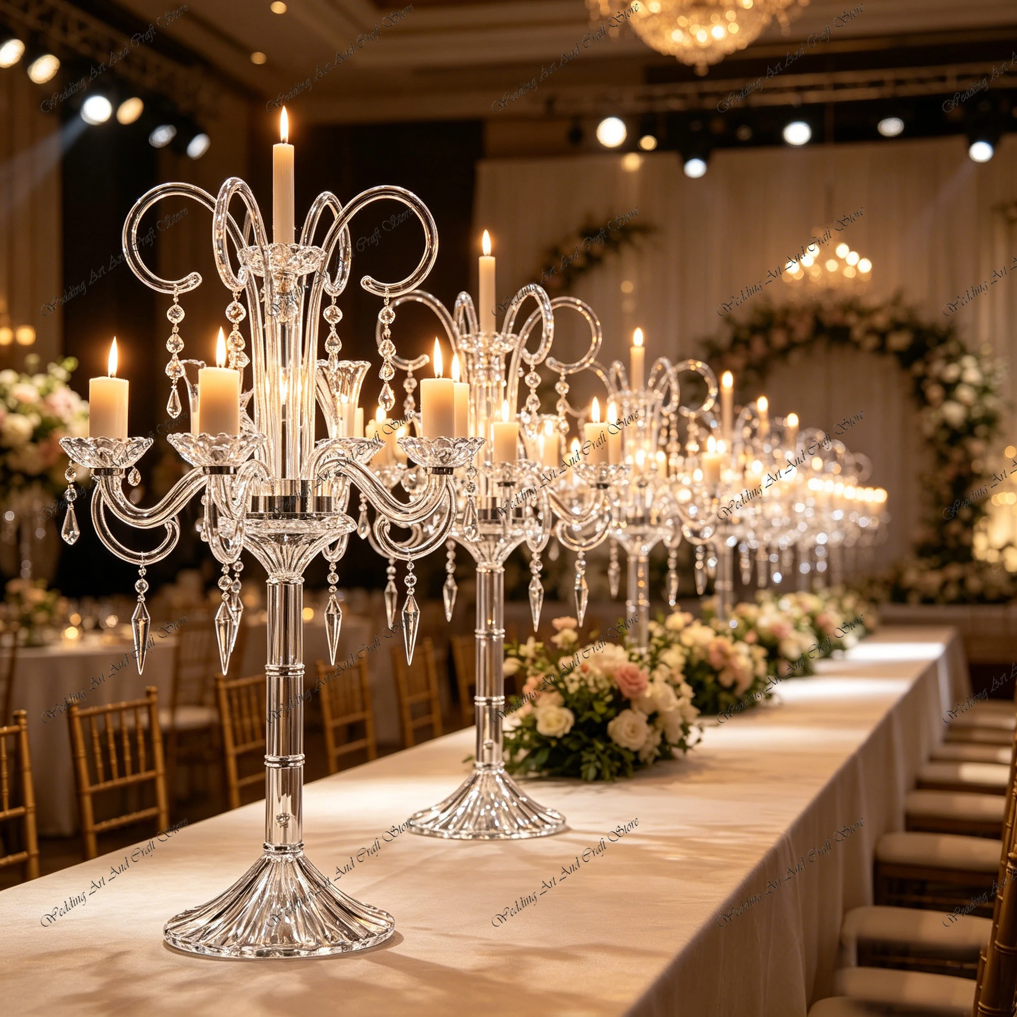 

4pcs f30 40-70cm Transparent Crystal 2/4 Arams Candelabra Candle Centerpiece Candelabra Crystal Candlestick Holder ivy1000