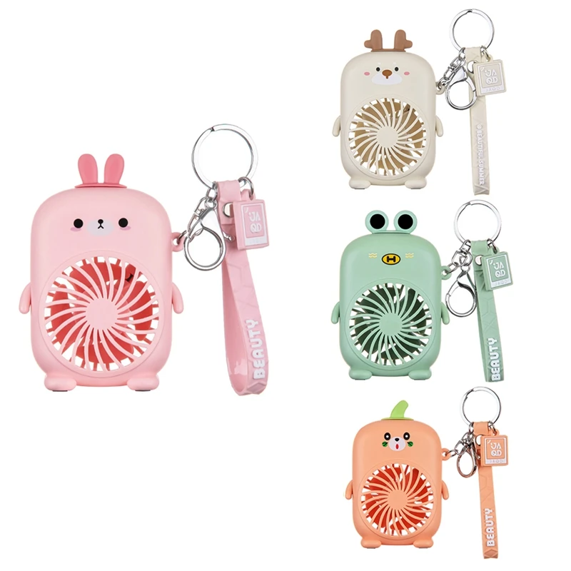 USB Mini Portable Fans Summer Student Small Fan Charging Rope Key Chain Portable Cute Cartoon Fan