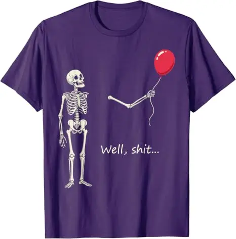 Y2k Gothic Skelett Halloween-Kostüm Humor Skelett Verlorener Ballon Scheiße Lustiges Sprichwort Zitat Herren Damen T-Shirt FSkeleton Tees – Detail 25